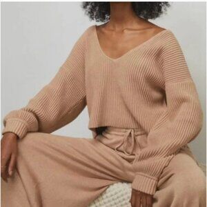 Lunya Cozy Cotton Silk Reversable Pullover v neck sweater Large P585